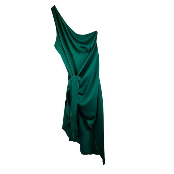 Green Satin One Shoulder  Karlie Dress - Size L - Picture 4 of 9